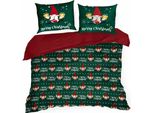 Eurofirany | Biancheria Da Letto Natalizia - Biancheria Da Letto Natalizia - 160 X 200 Cm - Verde Rosso - Set Da Letto - Elfi Di Natale - Natale