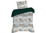 Eurofirany | Biancheria Da Letto Natalizia - Set Da Letto - 140 X 200 Cm - Bianco Verde - Paesaggio Invernale - Biancheria Da Letto - Inverno - Natale