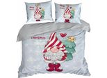 Eurofirany | Biancheria Da Letto Natalizia - Set Da Letto Natalizio - 160 X 200 Cm - Elfi Natalizi Grigi - Biancheria Da Letto Natalizia - Inverno