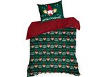 Eurofirany | Biancheria Da Letto Natalizia - Set Da Letto - 140 X 200 Cm - Verde Rosso - Biancheria Da Letto Natalizia - Elfi Di Natale - Natale