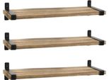 Set Di 3 Mensole Da Parete In Legno - Galleggianti Con Metallo Nero - Rustiche E Vintage