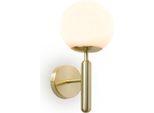 Applique Da Parete, Globo In Vetro Opalino E Supporto Dorato, Presa E27, Ideale Per Camera Da Letto, Soggiorno E Corridoio