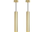 Confezione Da 2 Lampade A Sospensione Da Soffitto Moderne E Minimaliste In Alluminio Color Oro A Forma Di Tubo Lungo 40 Cm Con Attacco Per Lampada GU10, Regolabile In Altezza