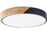 Plafoniera Led Rotonda Ø40Cm, 30W, 3000LM, Metallo Nero E Legno Naturale, Luce Selezionabile (3000K-4000K-6000K)