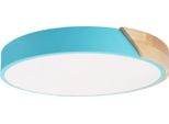 Plafoniera Led Rotonda Ø40Cm, 30W, 3000LM, Metallo Blu E Legno Naturale, Luce Selezionabile (3000K-4000K-6000K)