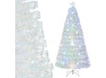 Costway Albero Di Natale Artificiale Da 210 Cm Con Luci, Albero Di Natale Con Luci Led Colorate, In Fibra Di Vetro E Con Stella, Albero Di Natale Bianco