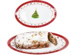 2X Sogno Di Natale Piatto Da Portata Ovale In Porcellana 35,5X24,3 Cm Stoviglie Natalizie