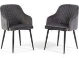 Set Di 2 Sedie Imbottite Tessa In Velluto Con Braccioli, Schienale Alto E Gambe In Metallo, Design Elegante E Moderno -Grigio Scuro/Grigio Scuro
