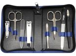 Set Manicure 8 Pezzi Custodia In Vera Pelle - Strumenti Solingen - Germany Blu
