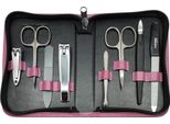 Set Manicure 8 Pezzi Custodia In Vera Pelle - Strumenti Solingen - Germany Berry
