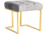 Polsterhocker Kayoom "Hocker Rarity 125, Edler Touch Durch Goldenes Gestell", Grau, B:48Cm H:48Cm T:48Cm, Bezug: 100% Polyester (Samt) Gestell: Edelstahl, Hocker, Polsterhocker, Eckig, Samtweich, Gesteppt, Mit ZierknöPfen, Edelstahlgestell