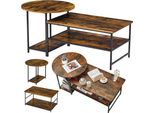 Set Di Tavolini 2W1 In Legno Rustico Vintage 123X60X51Cm