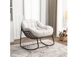 Proximax Sedia A Dondolo In Rattan Per Esterni Con Morbido Cuscino Di Seduta - Sedia A Dondolo Da Giardino Beige 105×90×80 Cm Per Patio, Balcone O Giardino