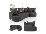 Juskys Sofa Tirano - Ecksofa L-Form, Inkl. Kissen, 4-Sitzer Eckcouch, Samt Dunkelgrau & Ottomane Rechts
