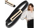 Edibazzar | Cintura Stretta Da Donna Con Fibbia D'oro In Pelle Nera Cintura In Vita