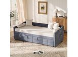 Divano Letto Allungabile Proximax 90×200 Cm In Grigio, Tessuto Vellutato, Con Molla A Gas - Divano E Letto In Uno, Ideale Per Le Camere Degli Ospiti