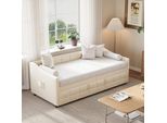 Divano Letto Proximax 90×200 Cm In Crema, Tessuto Velluto, Allungabile Con Molla A Gas - Divano Multifunzionale E Letto Per Ospiti