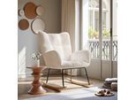 Proximax Sedia A Dondolo Imbottita In Peluche Beige Con Rivestimento Morbido, Design Ergonomico - Accogliente Poltrona Relax Per Il Soggiorno E L'angolo Lettura