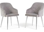 Set Di 2 Sedie Imbottite Tessa In Velluto Con Braccioli, Schienale Alto E Gambe In Metallo, Design Elegante E Moderno - Grigio Chiaro/Argento