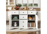 Carrello Da Cucina Flieks Con Piano D'appoggio Allungabile, Isola Mobile Da Cucina Con Portasciugamani E Portaspezie, Bianco