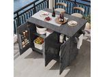 Carrello Di Servizio Flieks Carrello Da Cucina Con Piano Di Lavoro Pieghevole, Mobile Buffet A 3 Ante E Ripiani Regolabili, Grigio