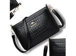 Camerazar Elegante Borsa A Tracolla In Pelle Nera Con Impunture