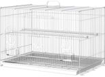 Gabbia Per Uccelli, Acciaio Inox, 60X41X41 Cm, Con Mangiatoia E Posatoi, Bianco