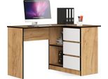 Akord Scrivania Angolare Destra 3 Cassetti Rovere Craft/Bianco 124X85X77 Cm