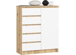 Akord Cassettiera 1 Anta 5 Cassetti Rovere Artigianale/Bianco 80X35X97 Cm
