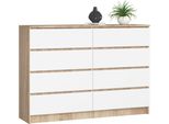 Akord Credenza 8 Cassetti Rovere Sonoma/Bianco 138X40X99 Cm