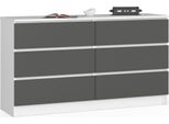 Akord Cassettiera 6 Cassetti Bianco/Grigio Grafite 138X40X77 Cm