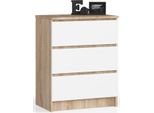 Comò K60 Con 3 Cassetti In Sonoma E Bianco - Mobile Elegante E Funzionale Per La Conservazione