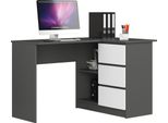 Akord Scrivania Angolare 3 Cassetti Destra Grafite/Bianco 124X85X77 Cm