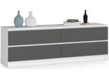 Akord Cassettiera 4 Cassetti Bianco/Grigio Grafite 160X40X55 Cm