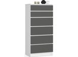 Akord Cassettiera 6 Cassetti Bianco/Grigio Grafite 60X40X130 Cm
