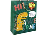 Sacchetto Regalo In Carta Verde Con Motivo Di Dinosauro, 32 Cm X 26 Cm X 10 Cm