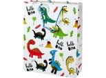Sacchetto Regalo In Carta Bianca A Scacchi Dinosauro 32 Cm X 26 Cm X 10 Cm