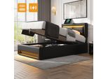 Letto Imbottito Flieks 90X200Cm Con Usb, Letto A Molle Idrauliche Con Led, Letto Contenitore Per Ragazzi Con Rete A Doghe, Letto Singolo In Legno, Pu, Nero