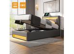 Letto Imbottito Flieks 90X200Cm Con Usb, Letto A Molle Idrauliche Con Led, Letto Contenitore Per Ragazzi Con Rete A Doghe, Letto Singolo In Legno, Pu, Grigio
