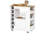Homcom Carrello Da Cucina Carrello Portavivande Con Piano Di Lavoro, Ripiani, Portabottiglie, Carrello Portaoggetti Da Cucina Con Cerniere Soft-Close, Maniglia, Isola Da Cucina Per Ufficio, 83X40X83Cm, Rovere