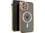 Avizar, Custodia Diamantata Per Iphone 12 Pro Max - Protezione Magsafe Con Bordo In Strass, Oro
