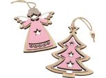 Decorazioni Albero Di Natale Legno Rosa Glitter Natura Angelo Abete 11Cm Set Di 8 Decorazioni Natalizie