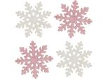 Decorazione Natalizia Fiocchi Di Neve In Legno 4Cm Rosa/Bianco Con Glitter, 72 Pezzi
