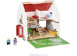 Goki 51458 - Casa Delle Bambole Portatile In Legno Citylife - Casa Da Gioco Da 54 Pezzi Con Mobili E Bambole, Completamente Arredata, Con Maniglia Di Trasporto