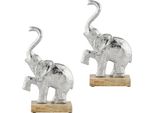 Set Di 2 Statuette Decorative Di Elefanti In Alluminio E Legno 21Cm Mumba | Statuette Estetiche Moderne Come Decorazione Di Soggiorno E Camera Da Letto | Decorazione In Argento Come Decorazione Da Tavolo Moderna Decorazione Davanzale