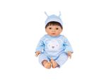 Tiny Treasures Doll with brown hair and blue outfit