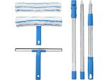 Detergente Per Finestre Con Manico Telescopico (146 Cm), Tergicristallo Professionale - Spatola In Silicone E Spazzola In Microfibra, Set Per La Pulizia Di Bagno, Doccia, Vetri, Specchi