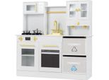 Cucina Per Bambini Costway, Cucina Da Gioco Con Fornelli, Suoni, Luci, 2 Cassetti Pieghevoli In Tessuto E Accessori Da Cucina, Cucina Giocattolo, Cucina Da Gioco In Legno Per Bambini 3+ Bianco