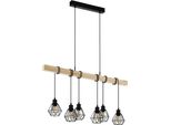 Eglo Lampada A Sospensione Townshend 5, Lampada A Sospensione Vintage A 6 Luci Dal Design Industriale, Lampada A Sospensione In Acciaio E Legno, Nero, Marrone, Attacco: E27