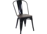 Sedia HWC-A73 Incl. Sedile In Legno, Sedia Bistrot Impilabile, Design Industriale In Metallo Impilabile ~ Nero